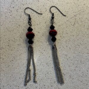 Elegant Black and Red Dangle Earrings